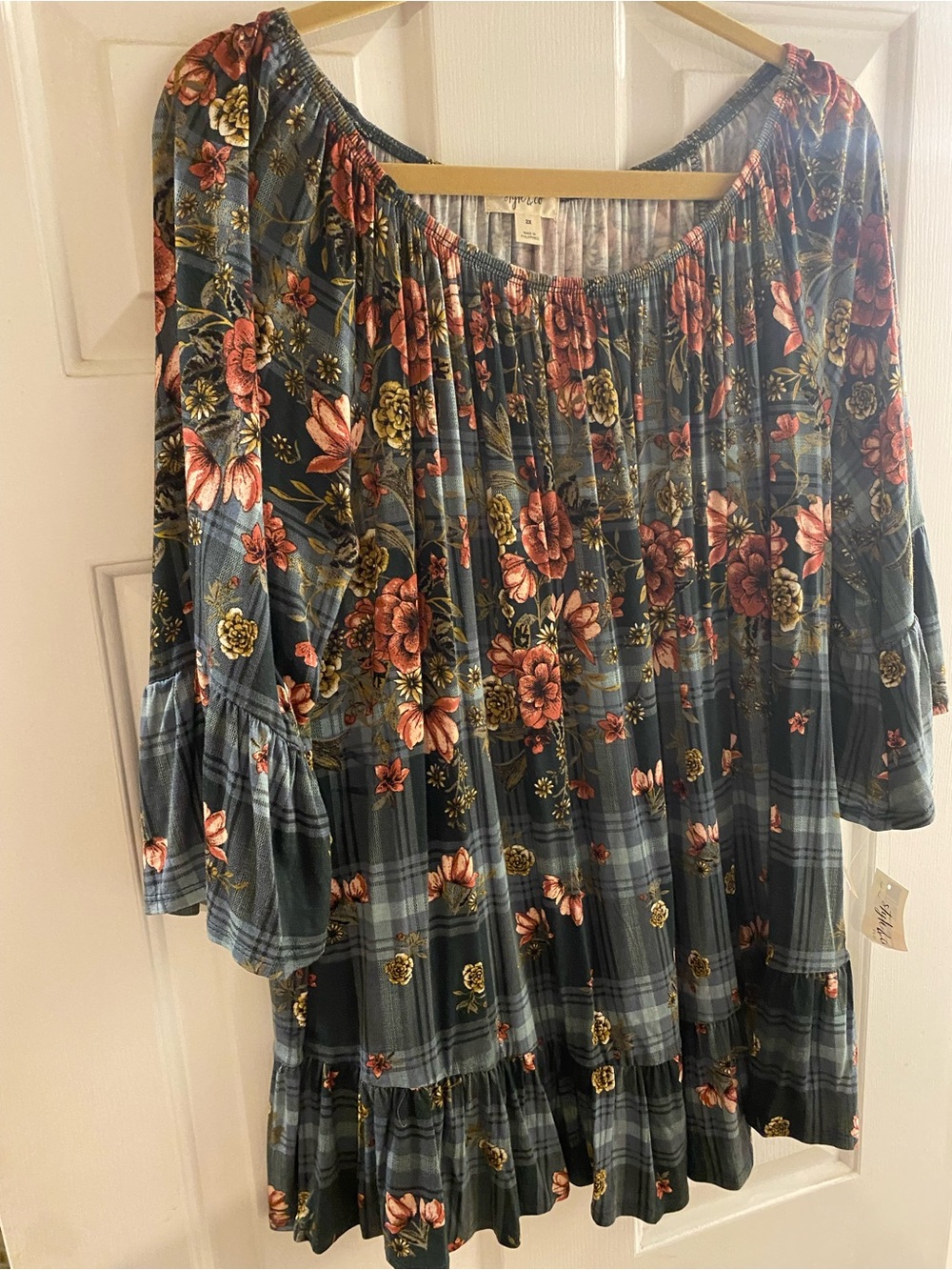 2x Style & Co Plaid Fall Ruffle Shirt